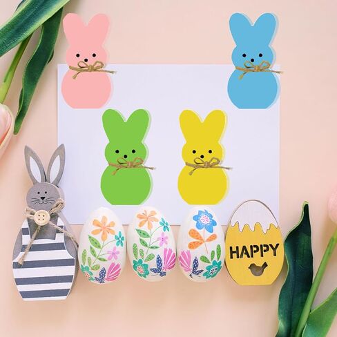 4 Pack Easter Day Bunny Peeps Table Decorations - 4.6x2.4 Inches Cute Wooden Rabbit Tiered Tray & Tabletop Centerpieces, Rustic Farmhouse Sign Basket Gifts Decor in Saudi Arabia