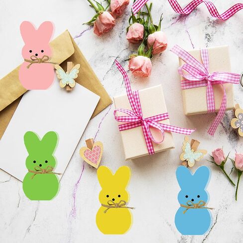 4 Pack Easter Day Bunny Peeps Table Decorations - 4.6x2.4 Inches Cute Wooden Rabbit Tiered Tray & Tabletop Centerpieces, Rustic Farmhouse Sign Basket Gifts Decor in Saudi Arabia