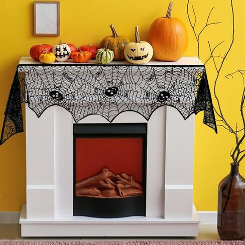 On-Airstore Thanksgiving Fall Mantle Scarf Pumpkin Maple Leaves Fireplace Scarf Orange Embroidered Lace Table Runner Autumn Harvest Mantle Cover for Thanksgiving Fireplace Decoration 96 x 18 Inch in Saudi Arabia