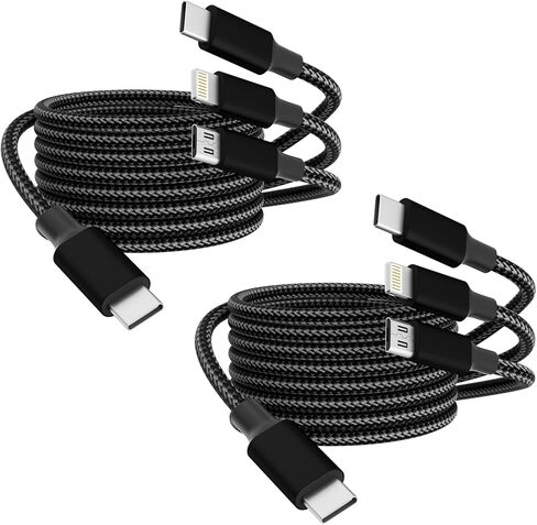 كابل شحن متعدد، (2 حزمة 4FT) كابل شاحن USB C 3 في 1 كابل شحن مجدول من النايلون سلك شحن سريع مع نوع C، Micro USB، منفذ IP لمعظم الهواتف والوسادات in Saudi Arabia
