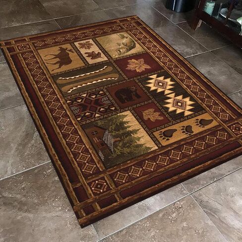سجادة المنطقة الغربية الريفية بنمط المقصورة، سجاد عتيق للحياة البرية على شكل دب إلك غير متساقط، سجادة أرضية منخفضة الوبر، سجادة مدخل، سجادة ديكور للصيد والغابات الريفية الرجعية باللون البني 2'x3' in Saudi Arabia