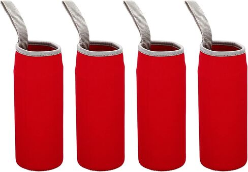 PATIKIL 65mmx180mm Water Bottle Sleeve, 4 Pack Neoprene Insulated Bottle Bag Holder Carrier Pouch with Finger Strap, Red in Saudi Arabia