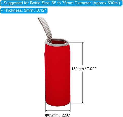 PATIKIL 65mmx180mm Water Bottle Sleeve, 4 Pack Neoprene Insulated Bottle Bag Holder Carrier Pouch with Finger Strap, Red in Saudi Arabia