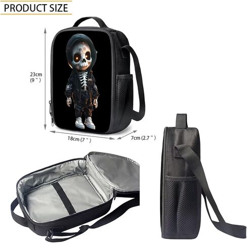 Bulopur 3 Pcs Funny Skull Skeleton Print School Bag Set, Kids Backpack Laptop Bookbags Insulated Lunch Bag Pencil Case Organizer for Middle School in Kuwait