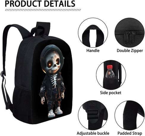 Bulopur 3 Pcs Funny Skull Skeleton Print School Bag Set, Kids Backpack Laptop Bookbags Insulated Lunch Bag Pencil Case Organizer for Middle School in Kuwait