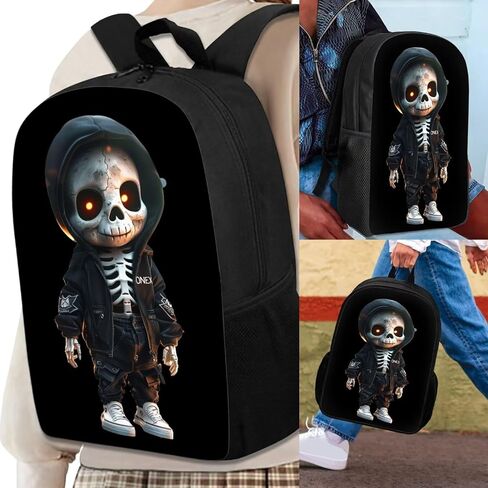 Bulopur 3 Pcs Funny Skull Skeleton Print School Bag Set, Kids Backpack Laptop Bookbags Insulated Lunch Bag Pencil Case Organizer for Middle School in Kuwait