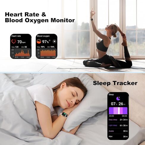 Fitness Tracker (Answer/Make Calls), 1.85" Smart Watch with 24/7 Heart Rate, Blood Oxygen Monitor, Sleep Tracker, 100+ Sport Mode, IP68 Waterproof Activity Tracker, Compatible with iOS & Android,Black in Saudi Arabia