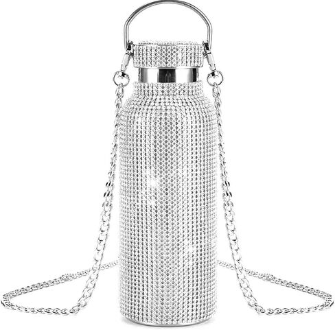 PCH Diamond Water Bottle Rhinestone/Bling Stainless Steel Thermal Bottle Refillable Water Bottle Insulated Water Bottle Glitter Water Bottle with Chain for Women Girls Gifts (500 ml) Gift Box (Gold) in Saudi Arabia