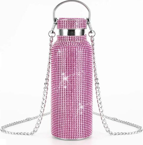 PCH Diamond Water Bottle Rhinestone/Bling Stainless Steel Thermal Bottle Refillable Water Bottle Insulated Water Bottle Glitter Water Bottle with Chain for Women Girls Gifts (500 ml) Gift Box (Gold) in Saudi Arabia