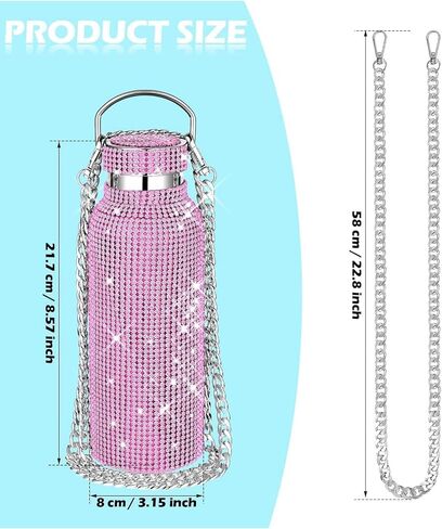 PCH Diamond Water Bottle Rhinestone/Bling Stainless Steel Thermal Bottle Refillable Water Bottle Insulated Water Bottle Glitter Water Bottle with Chain for Women Girls Gifts (500 ml) Gift Box (Gold) in Saudi Arabia