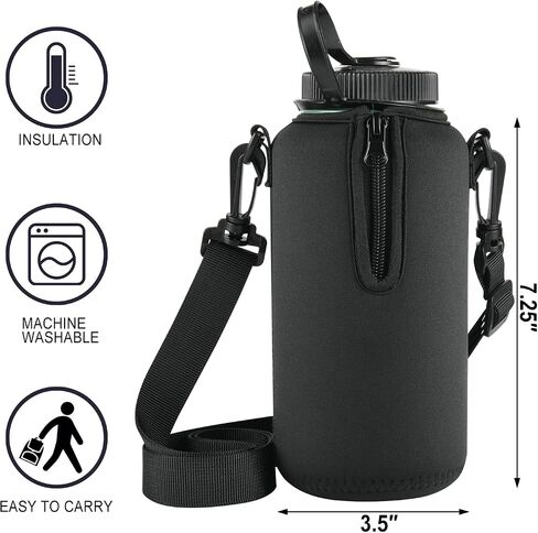 Beautyflier 2pcs Neoprene Water Bottle Sleeve Insulator Cooler, Compatible with Nalgene Water Bottle 32OZ, with Adjustable Shoulder Strap for Hydro Flask Wide Mouth Bottle 32oz, etc. (Black, 2pcs) in Saudi Arabia