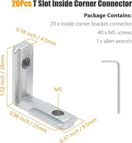 20Pcs T Slot Inside Corner Connector with Screws, Black 2020 Aluminum Extrusion Brackets Gusset, Aluminum L Bracket Connector for 2020 Series Aluminum Extrusion Profile with Slot 6mm in Saudi Arabia