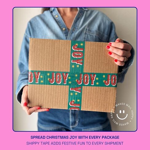 شريط تغليف مزخرف بنص عيد ميلاد سعيد، شريط تغليف وشحن لطيف للعطلات لهدايا العطلات - أحمر وردي، 1.88 بوصة × 110 ياردة (330 قدمًا) in Kuwait