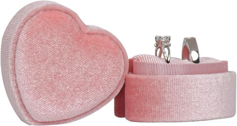 Velvet Ring Box 2 Slots - Heart Shape Ring Gift Box Gorgeous Ring Display Holder Vintage Double Ring Case with Detachable Lid for Proposal, Engagement, Wedding, Ceremony(Green) in Saudi Arabia
