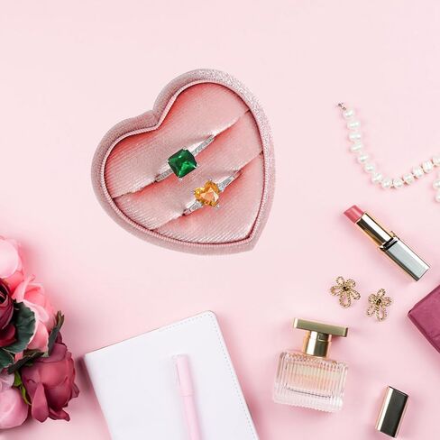 Velvet Ring Box 2 Slots - Heart Shape Ring Gift Box Gorgeous Ring Display Holder Vintage Double Ring Case with Detachable Lid for Proposal, Engagement, Wedding, Ceremony(Green) in Saudi Arabia