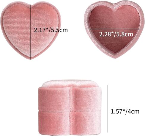 Velvet Ring Box 2 Slots - Heart Shape Ring Gift Box Gorgeous Ring Display Holder Vintage Double Ring Case with Detachable Lid for Proposal, Engagement, Wedding, Ceremony(Green) in Saudi Arabia