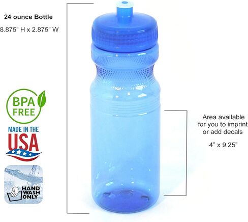 Rolling Sands 24 Ounce BPA-Free Plastic Water Bottles, Set of 10, Made in USA in Saudi Arabia