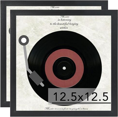 Wood Vinyl Record Frame for the Wall, Display 12.5x12.5 Album Cover and 12x12 LP Vinyl Record with Cover, Album Frames for Vinyl Records, Sturdy 12.5x12.5 Frame Black, 1 Pack in Saudi Arabia