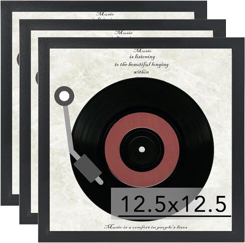 Wood Vinyl Record Frame for the Wall, Display 12.5x12.5 Album Cover and 12x12 LP Vinyl Record with Cover, Album Frames for Vinyl Records, Sturdy 12.5x12.5 Frame Black, 1 Pack in Saudi Arabia