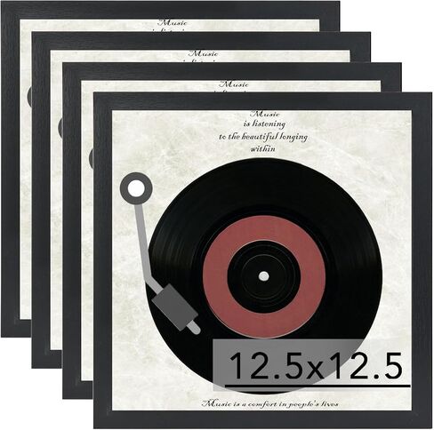 Wood Vinyl Record Frame for the Wall, Display 12.5x12.5 Album Cover and 12x12 LP Vinyl Record with Cover, Album Frames for Vinyl Records, Sturdy 12.5x12.5 Frame Black, 1 Pack in Saudi Arabia
