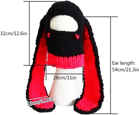 Thickened Crochet Knit Balaclava Hat for Women Girls, Funny Long Bunny Ears Beanie Hat with Scarf Mask Thermal Headwear in Kuwait