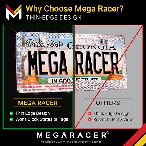 إطار لوحة الترخيص Mega Racer White Bling 2 Pack - 650 قطعة من أحجار الراين الكريستالية الفاخرة، فتحتين من الفولاذ المقاوم للصدأ مقاومة للطقس in Kuwait