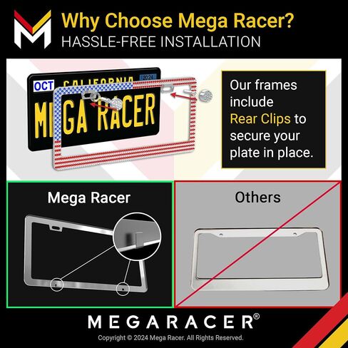 إطار لوحة الترخيص Mega Racer White Bling 2 Pack - 650 قطعة من أحجار الراين الكريستالية الفاخرة، فتحتين من الفولاذ المقاوم للصدأ مقاومة للطقس in Kuwait