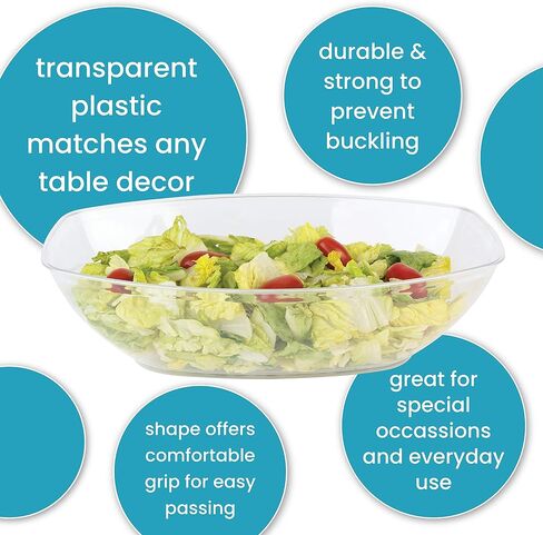 أوعية تقديم بيضاوية للاستعمال مرة واحدة من PLASTICPRO، وعاء للوجبات الخفيفة أو السلطة، 72 أونصة، بلاستيك (4، أبيض) in Saudi Arabia