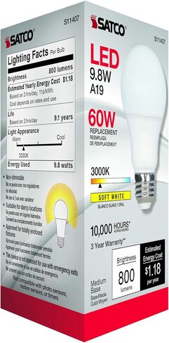 Satco S11406 Econo LED A19 Light Bulb, 60W Replacement, 2700K Warm White, 800 Lumens in Saudi Arabia