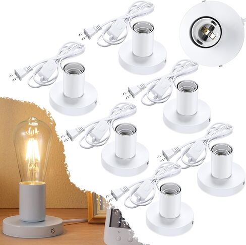 Tuanse 6 Pcs Polished Metal Desktop Lamp Base E26 E27 Screw Light Bulb Holder Base Light Sockets Base Light Bulb Base Lamp Replacement Base for Holding Bulb, 6 Feet Cord on Off Switch Plug (Black) in Saudi Arabia