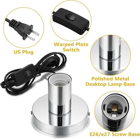 Tuanse 6 Pcs Polished Metal Desktop Lamp Base E26 E27 Screw Light Bulb Holder Base Light Sockets Base Light Bulb Base Lamp Replacement Base for Holding Bulb, 6 Feet Cord on Off Switch Plug (Black) in Saudi Arabia
