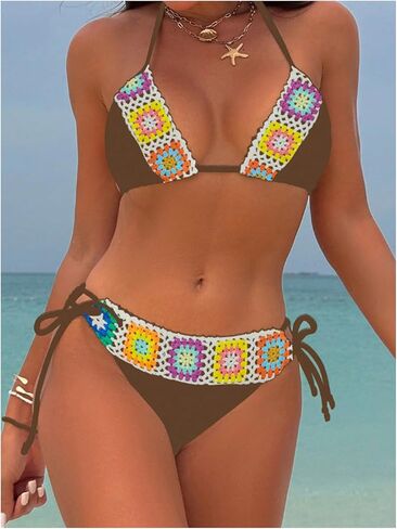 Women's 2 Piece Bikini Set Floral Boho Halter Triangle Bathing Suit Tie Side Cheeky Swimsuit in Saudi Arabia