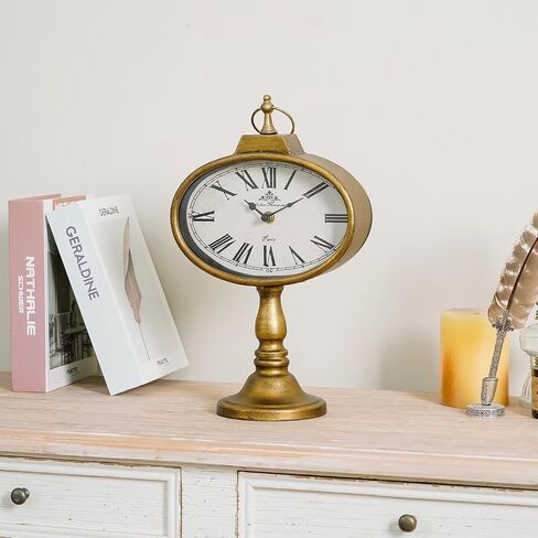 NIKKY HOME Antique Table Clock, Gold Retro Desk Clock Silent-Non-Ticking Battery Operated Decorative Desk Table Clock for Home, Office, Living Room, Bed Room in Saudi Arabia