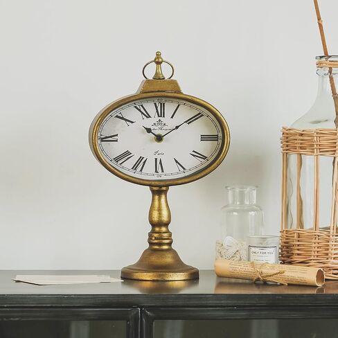 NIKKY HOME Antique Table Clock, Gold Retro Desk Clock Silent-Non-Ticking Battery Operated Decorative Desk Table Clock for Home, Office, Living Room, Bed Room in Saudi Arabia