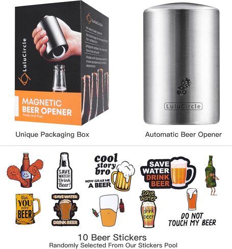 Beer Bottle Opener, Automatic Magnetic Bottle Openers, Funny Gifts, Soda Cap Opener, Stainless Steel Push Down Opener, My Beer Buddy, 2 Openers, 20 Stickers in Saudi Arabia