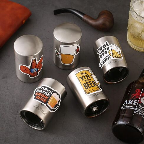 Beer Bottle Opener, Automatic Magnetic Bottle Openers, Funny Gifts, Soda Cap Opener, Stainless Steel Push Down Opener, My Beer Buddy, 2 Openers, 20 Stickers in Saudi Arabia