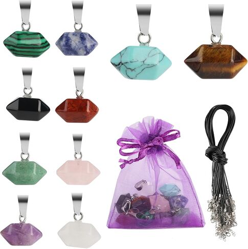 Zenkeeper المعلقات الكريستال الطبيعي سداسية وأشار كريستال الكوارتز حجر قلادة قطرة / شكل قلب شفاء الحجر المعلقات DIY الأحجار الكريمة كريستال قلادة لصنع المجوهرات قلادة in Kuwait