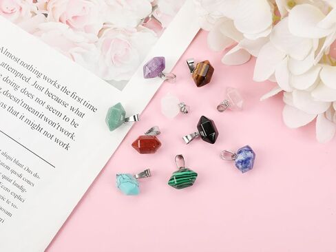 Zenkeeper المعلقات الكريستال الطبيعي سداسية وأشار كريستال الكوارتز حجر قلادة قطرة / شكل قلب شفاء الحجر المعلقات DIY الأحجار الكريمة كريستال قلادة لصنع المجوهرات قلادة in Kuwait