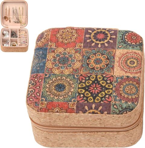 Travel Jewelry Box - Portable & Compact All-In-One Cork Jewelry Box, Gift for Women & Girls, Ideal Travel Essential (03) in Saudi Arabia