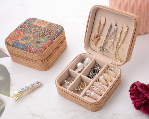 Travel Jewelry Box - Portable & Compact All-In-One Cork Jewelry Box, Gift for Women & Girls, Ideal Travel Essential (03) in Saudi Arabia