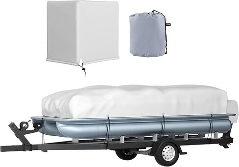 VEVOR Pontoon Boat Cover, Fit for 17'-20' Boat, Heavy Duty 600D Marine Grade Oxford Fabric, UV Resistant Waterproof Trailerable Boat Cover w/ 7 Wind-proof Straps, Gray in Saudi Arabia