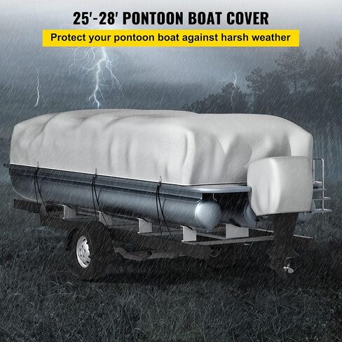 VEVOR Pontoon Boat Cover, Fit for 17'-20' Boat, Heavy Duty 600D Marine Grade Oxford Fabric, UV Resistant Waterproof Trailerable Boat Cover w/ 7 Wind-proof Straps, Gray in Saudi Arabia