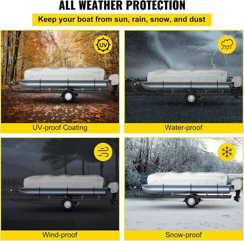 VEVOR Pontoon Boat Cover, Fit for 17'-20' Boat, Heavy Duty 600D Marine Grade Oxford Fabric, UV Resistant Waterproof Trailerable Boat Cover w/ 7 Wind-proof Straps, Gray in Saudi Arabia