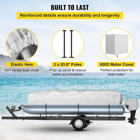 VEVOR Pontoon Boat Cover, Fit for 17'-20' Boat, Heavy Duty 600D Marine Grade Oxford Fabric, UV Resistant Waterproof Trailerable Boat Cover w/ 7 Wind-proof Straps, Gray in Saudi Arabia