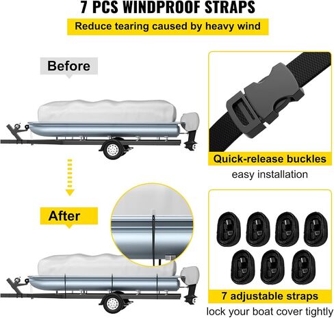 VEVOR Pontoon Boat Cover, Fit for 17'-20' Boat, Heavy Duty 600D Marine Grade Oxford Fabric, UV Resistant Waterproof Trailerable Boat Cover w/ 7 Wind-proof Straps, Gray in Saudi Arabia