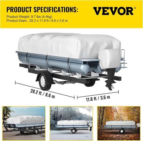 VEVOR Pontoon Boat Cover, Fit for 17'-20' Boat, Heavy Duty 600D Marine Grade Oxford Fabric, UV Resistant Waterproof Trailerable Boat Cover w/ 7 Wind-proof Straps, Gray in Saudi Arabia