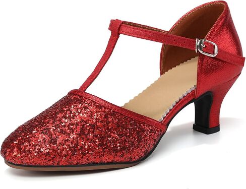 Women Latin Dance Shoes Sequin Closed Toe T-Strap Ballroom Tango Modern Wedding Party Performance Dance Shoe,Model FT-135 in Saudi Arabia