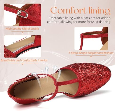 Women Latin Dance Shoes Sequin Closed Toe T-Strap Ballroom Tango Modern Wedding Party Performance Dance Shoe,Model FT-135 in Saudi Arabia