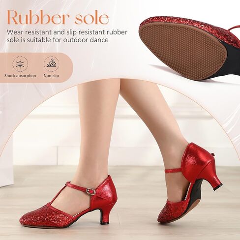 Women Latin Dance Shoes Sequin Closed Toe T-Strap Ballroom Tango Modern Wedding Party Performance Dance Shoe,Model FT-135 in Saudi Arabia