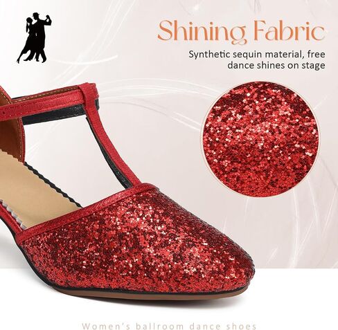 Women Latin Dance Shoes Sequin Closed Toe T-Strap Ballroom Tango Modern Wedding Party Performance Dance Shoe,Model FT-135 in Saudi Arabia
